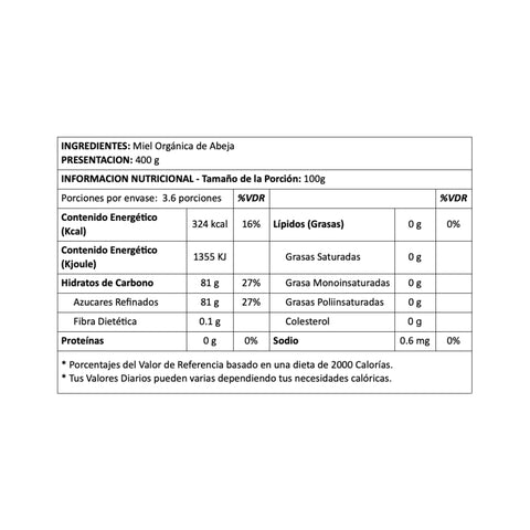 Miel orgánica de abeja multifloral